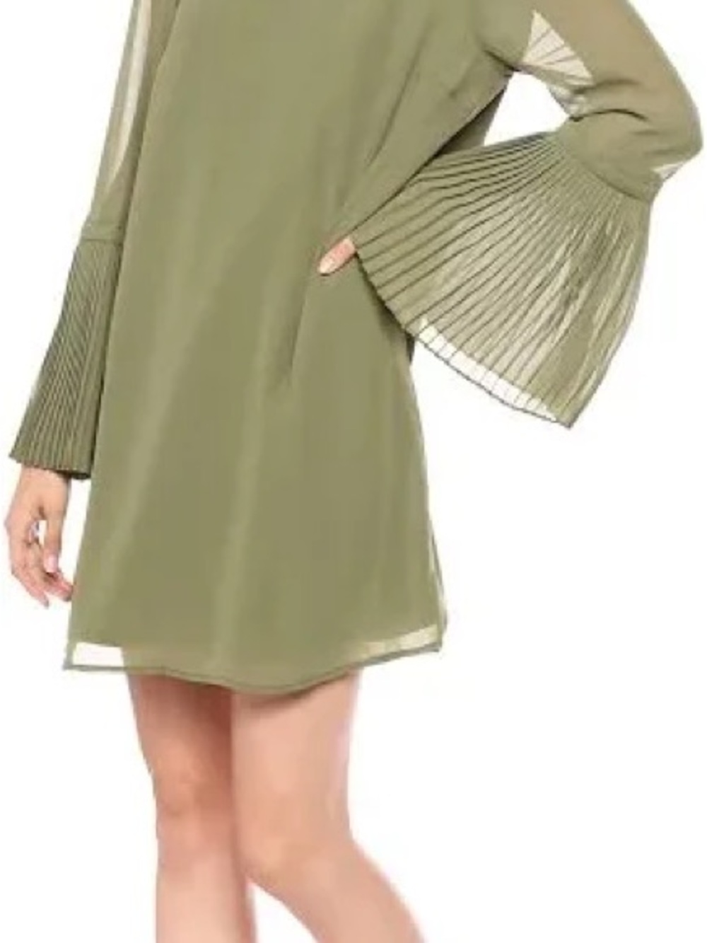 cupcakes & cashmere Olive Pleated Bell-Sleeve Mini Dress